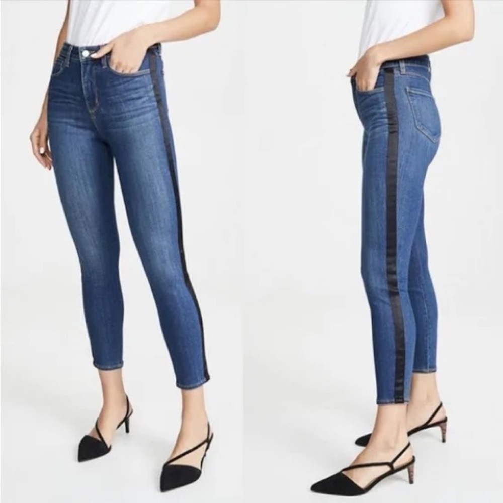 NWT L’Agence Margot Satin Tux Black Stripe Neptune Jeans
NWT